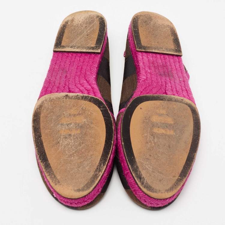 مملوكة مسبقًا Fendi Tri-Color Fabric Flat Espadrilles Size 38.5