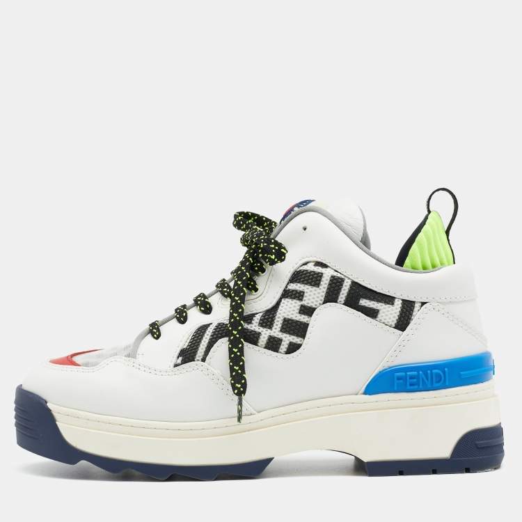 Pre Owned Fendi Multicolor Leather And Fabric  FF Chunky Lace Up Sneakers Size 37