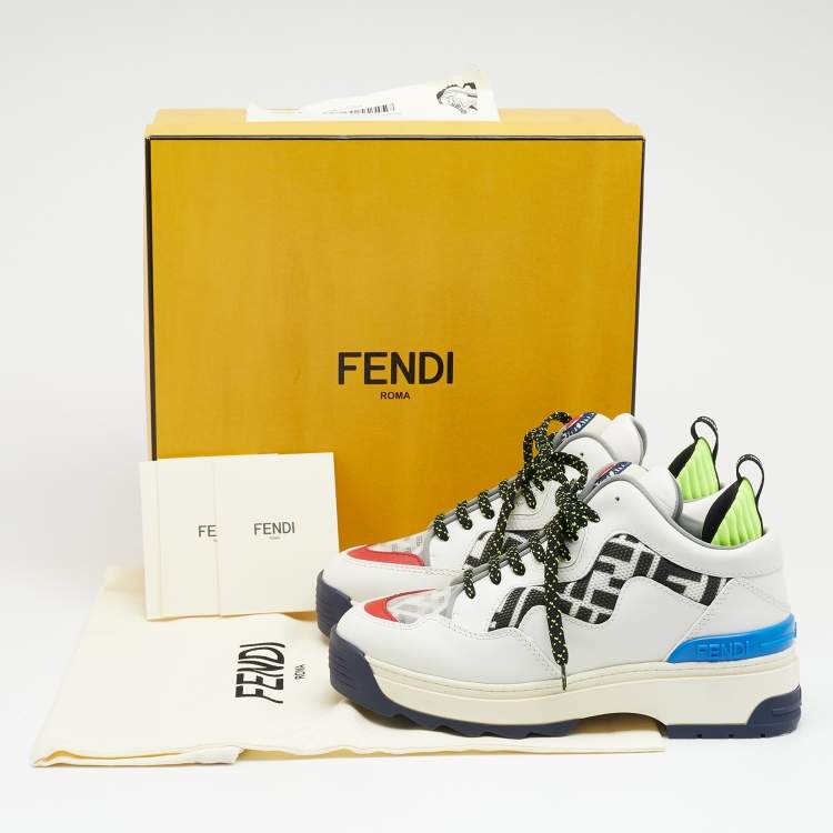 Pre Owned Fendi Multicolor Leather And Fabric  FF Chunky Lace Up Sneakers Size 37