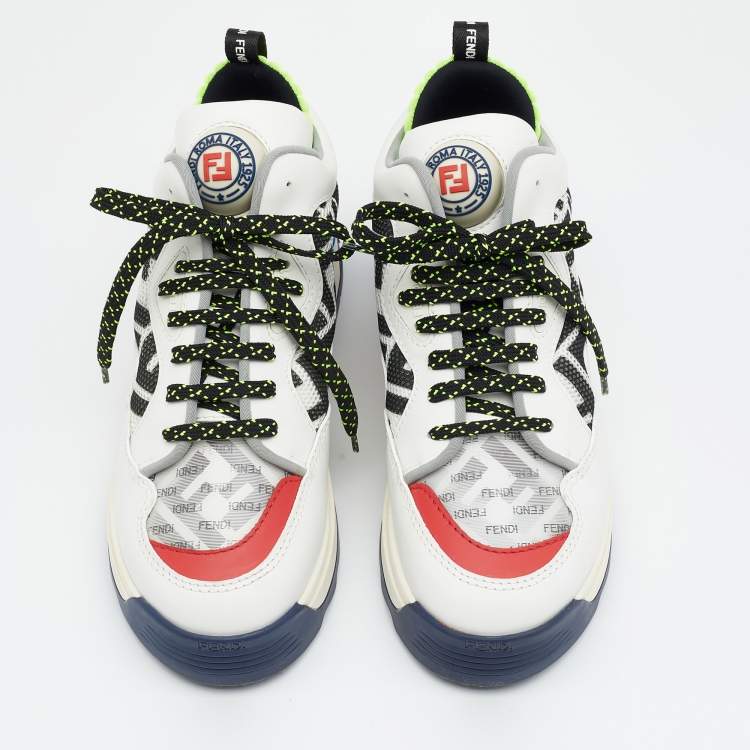Pre Owned Fendi Multicolor Leather And Fabric  FF Chunky Lace Up Sneakers Size 37