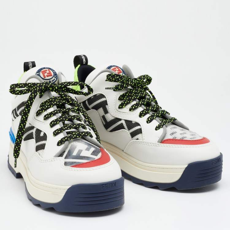 Pre Owned Fendi Multicolor Leather And Fabric  FF Chunky Lace Up Sneakers Size 37