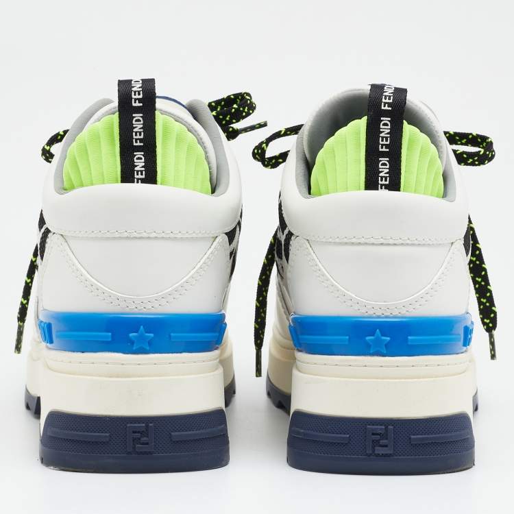 Pre Owned Fendi Multicolor Leather And Fabric  FF Chunky Lace Up Sneakers Size 37