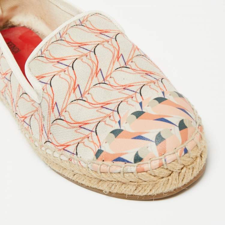 Pre Owned Fendi Multicolor Printed Canvas and Leather Cap Toe Flat Espadrilles Size 38