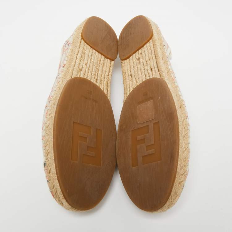 Pre Owned Fendi Multicolor Printed Canvas and Leather Cap Toe Flat Espadrilles Size 38