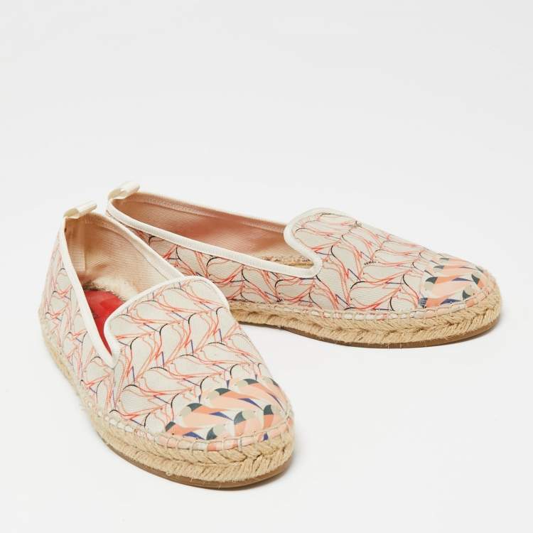 Pre Owned Fendi Multicolor Printed Canvas and Leather Cap Toe Flat Espadrilles Size 38