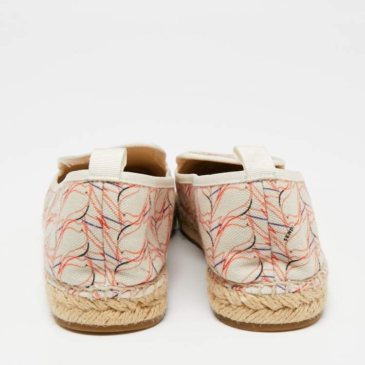 Pre Owned Fendi Multicolor Printed Canvas and Leather Cap Toe Flat Espadrilles Size 38
