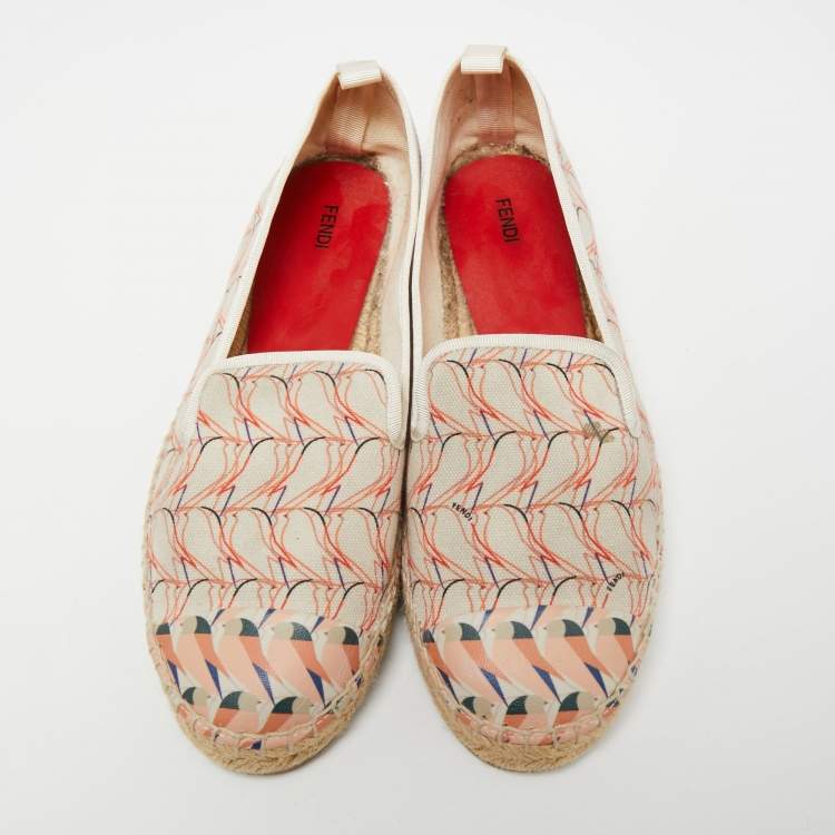 Pre Owned Fendi Multicolor Printed Canvas and Leather Cap Toe Flat Espadrilles Size 38