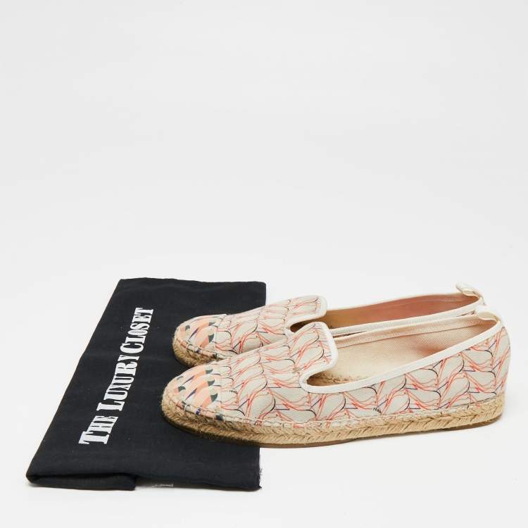 Pre Owned Fendi Multicolor Printed Canvas and Leather Cap Toe Flat Espadrilles Size 38