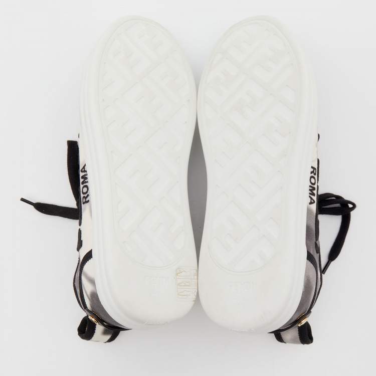 مملوكة مسبقًا Fendi Black/White Tie-Dye Canvas Embroidered Platform Sneakers Size 37