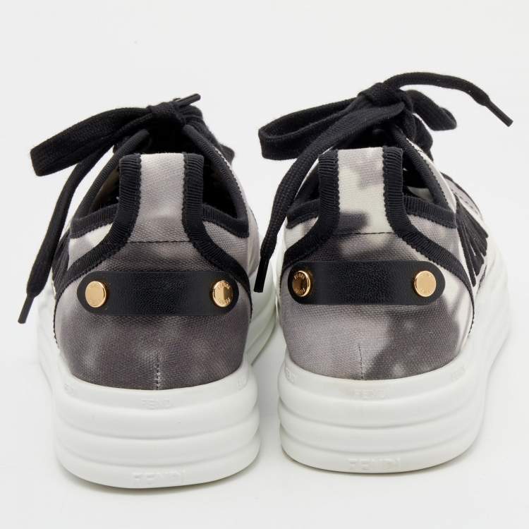 مملوكة مسبقًا Fendi Black/White Tie-Dye Canvas Embroidered Platform Sneakers Size 37