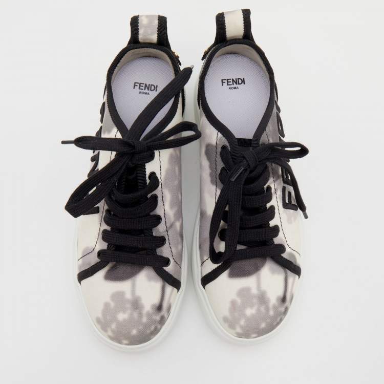 مملوكة مسبقًا Fendi Black/White Tie-Dye Canvas Embroidered Platform Sneakers Size 37