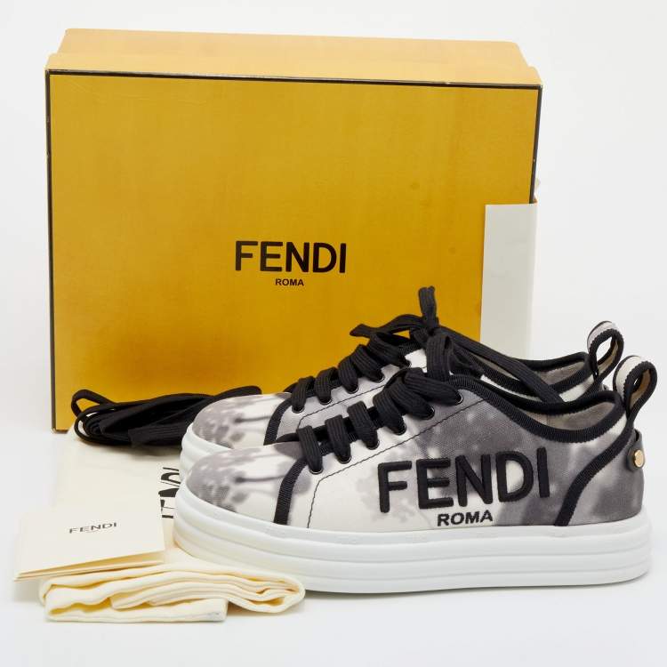 مملوكة مسبقًا Fendi Black/White Tie-Dye Canvas Embroidered Platform Sneakers Size 37