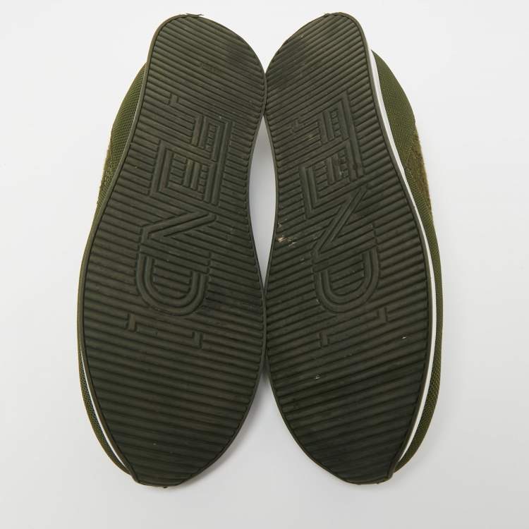 Pre Owned Fendi Green Mesh And Fabric Runner Slip On Sneakers Size 39