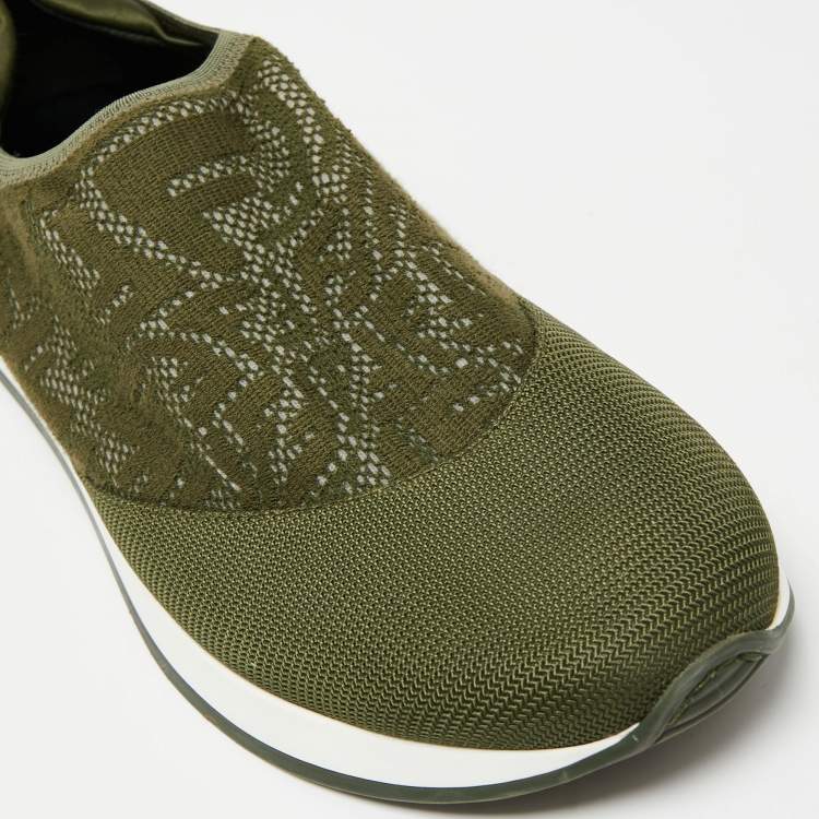 Pre Owned Fendi Green Mesh And Fabric Runner Slip On Sneakers Size 39