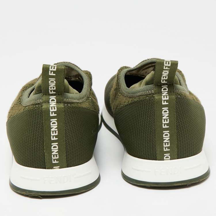 Pre Owned Fendi Green Mesh And Fabric Runner Slip On Sneakers Size 39