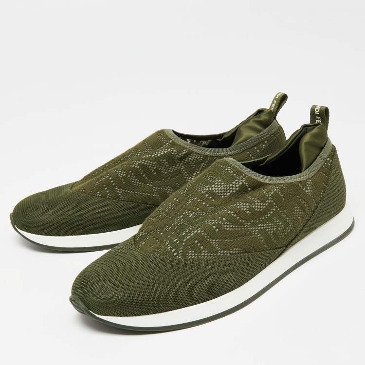 Pre Owned Fendi Green Mesh And Fabric Runner Slip On Sneakers Size 39
