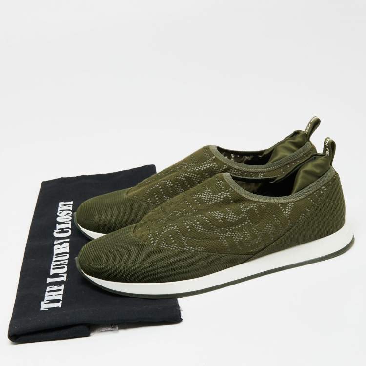 Pre Owned Fendi Green Mesh And Fabric Runner Slip On Sneakers Size 39