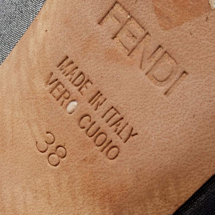 Pre Owned Fendi Silver Leather Slide Sandals Size 38