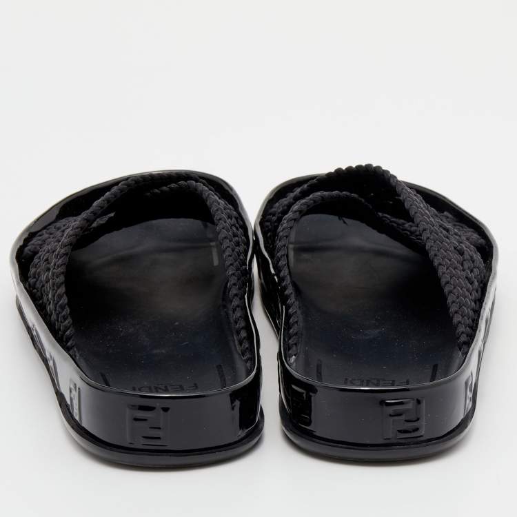 Pre Owned Fendi Black Crochet Criss Cross Flats Size 39 