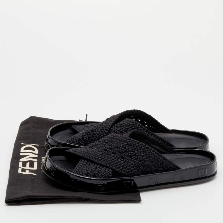 Pre Owned Fendi Black Crochet Criss Cross Flats Size 39 