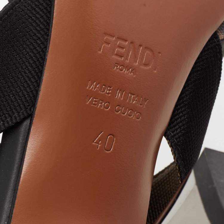 Pre Owned Fendi Black/Brown Mesh And Canvas Colibri Slingback Pumps Size 40