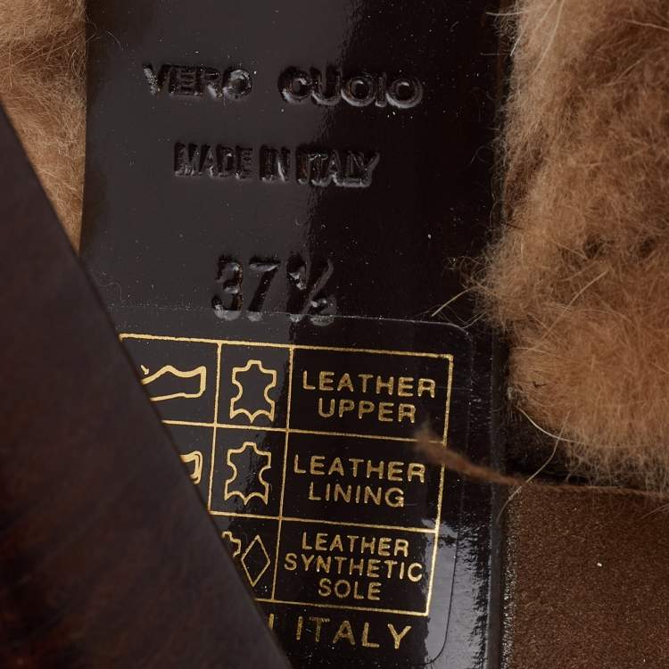 Pre Owned Fendi Brown Nubuck Leather and Raccoon Fur Platform Ankle Boots Size 37.5