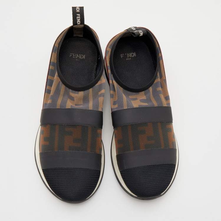 Pre Owned Fendi Multicolor Zucca Mesh And Leather Colibri Slip On Sneakers Size 35