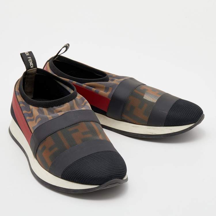 Pre Owned Fendi Multicolor Zucca Mesh And Leather Colibri Slip On Sneakers Size 35
