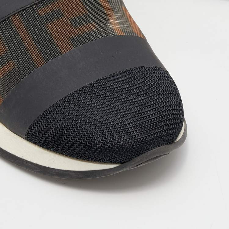 Pre Owned Fendi Multicolor Zucca Mesh And Leather Colibri Slip On Sneakers Size 35