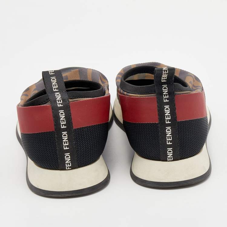 Pre Owned Fendi Multicolor Zucca Mesh And Leather Colibri Slip On Sneakers Size 35