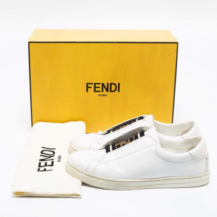 Pre Owned Fendi White Leather Knitted Logo Rockoclick Slip-On Sneakers Size 38