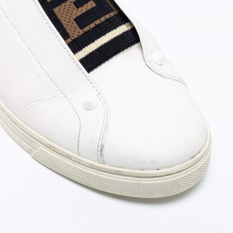 Pre Owned Fendi White Leather Knitted Logo Rockoclick Slip-On Sneakers Size 38