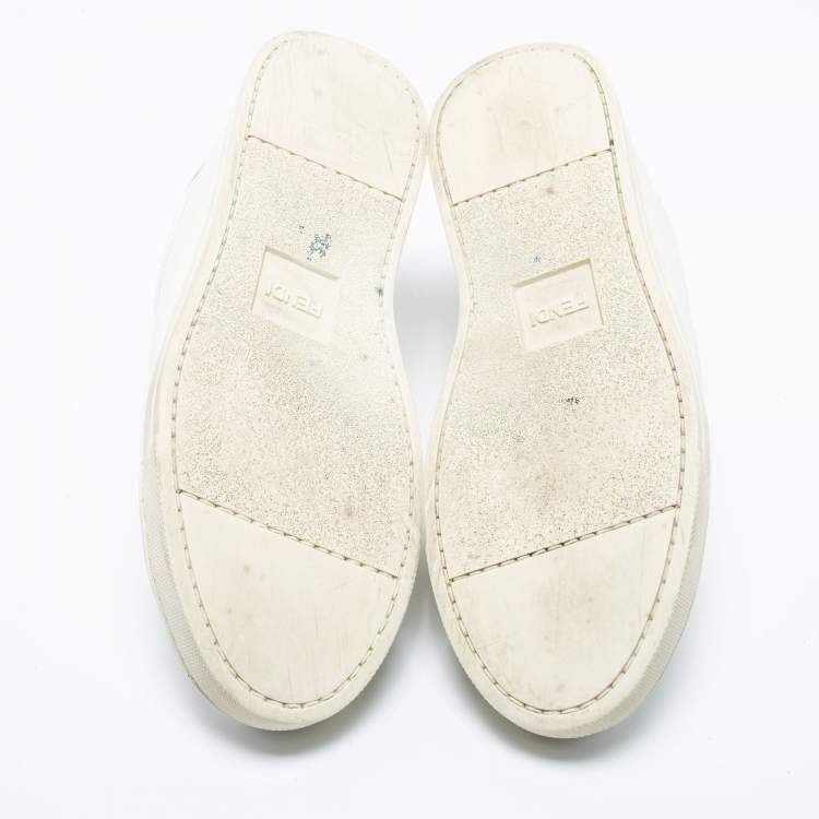 Pre Owned Fendi White Leather Knitted Logo Rockoclick Slip-On Sneakers Size 38