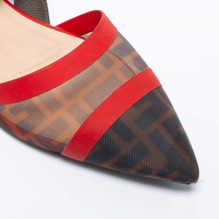 Pre Owned Fendi Multicolor Zucca Mesh, Fabric and Leather Colibri Slingback Flat Sandals Size 40.5