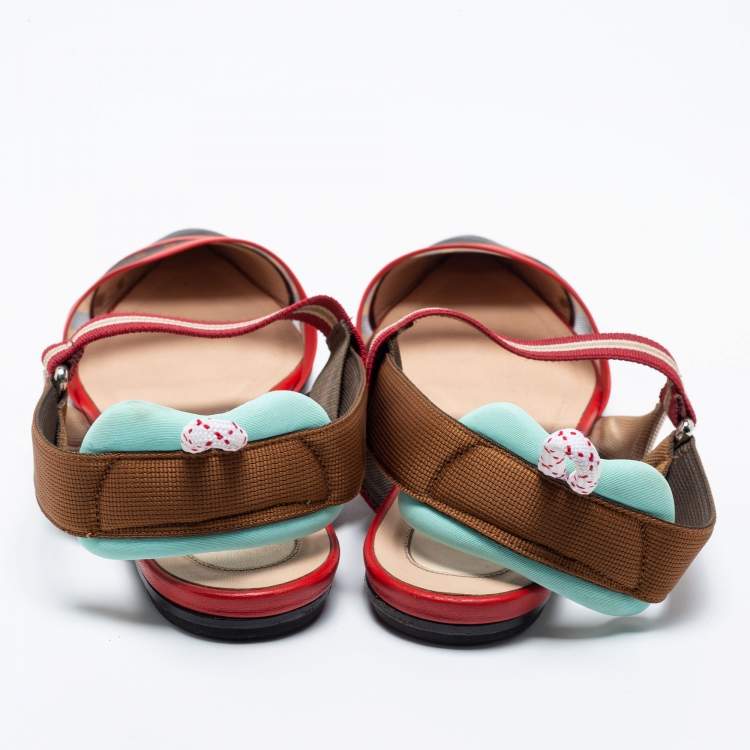 Pre Owned Fendi Multicolor Zucca Mesh, Fabric and Leather Colibri Slingback Flat Sandals Size 40.5