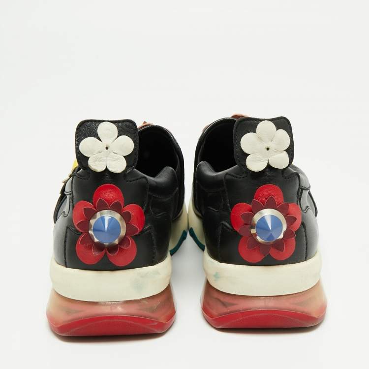 Pre Owned Fendi Black Leather Flowerland Slip On Sneakers Size 40