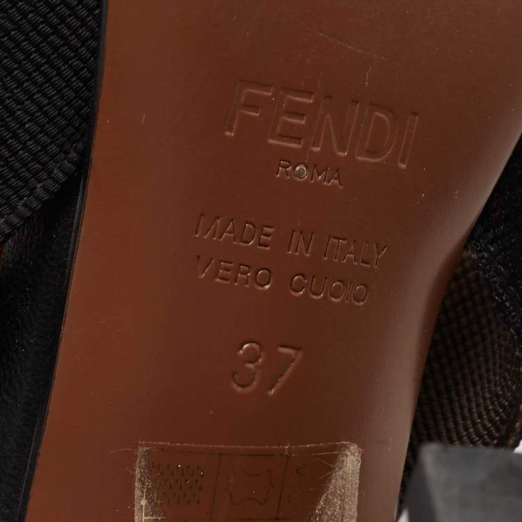 Pre Owned Fendi Black/Brown Mesh  And Canvas Colibri Slingback Pumps  Size 37