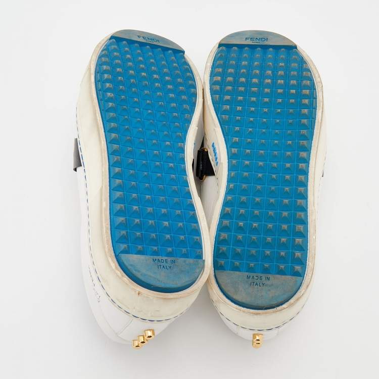 Pre Owned Fendi White/Black Leather Studded Karlito Slip On Sneakers Size 39