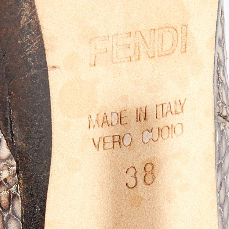 Pre Owned Fendi Brown Python Embossed Leather Platform Slingback Sandals Size 38