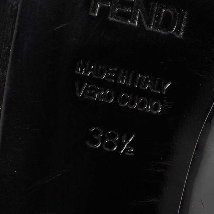 Pre Owned Fendi Black Patent Leather Zucca Print Heel Peep-Toe Pumps Size 38.5