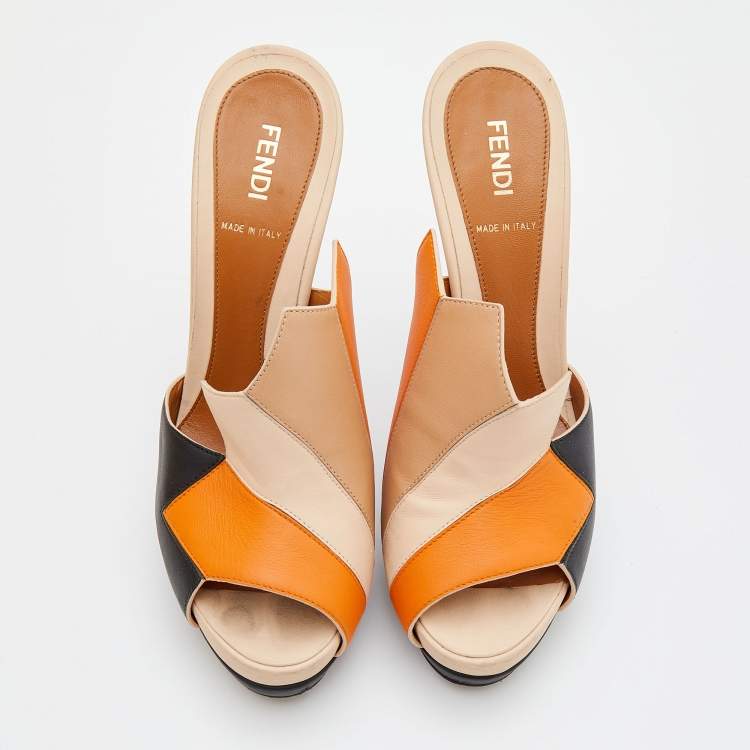 Pre Owned Fendi Multicolor Leather Platform Sandals Size 38