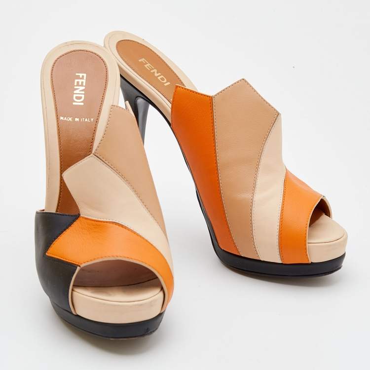 Pre Owned Fendi Multicolor Leather Platform Sandals Size 38