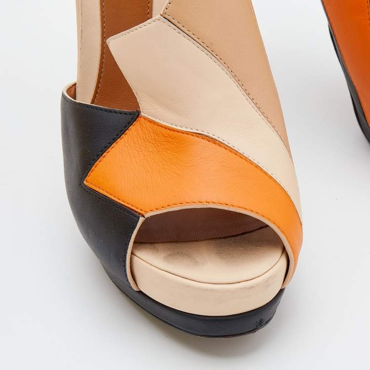 Pre Owned Fendi Multicolor Leather Platform Sandals Size 38