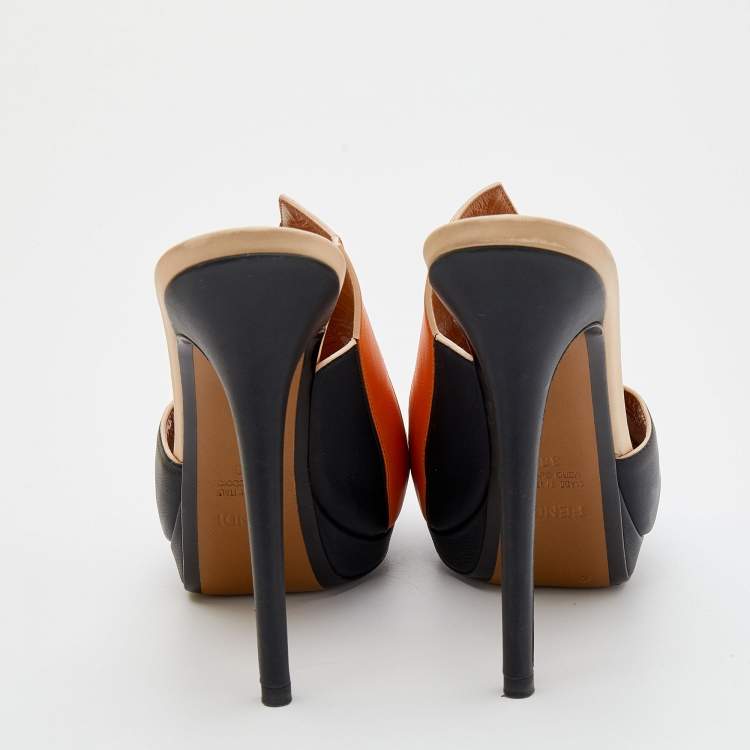 Pre Owned Fendi Multicolor Leather Platform Sandals Size 38