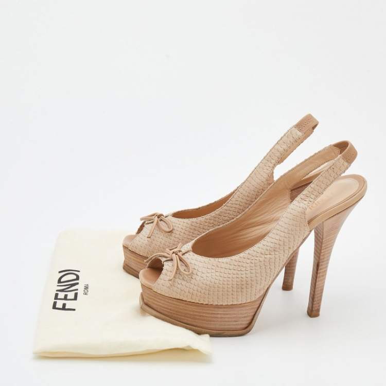 Pre Owned Fendi Beige Python Embossed Leather Fendista Peep Toe Platform Slingback Sandals Size 40