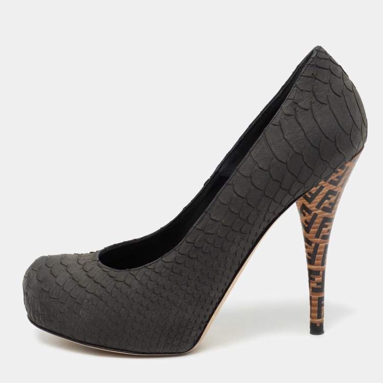 Pre Owned Fendi Dark Grey Python Embossed Leather Superstar Platform Pumps Size 39