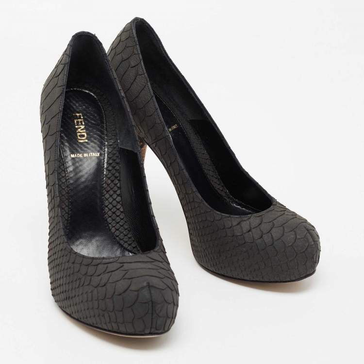 Pre Owned Fendi Dark Grey Python Embossed Leather Superstar Platform Pumps Size 39