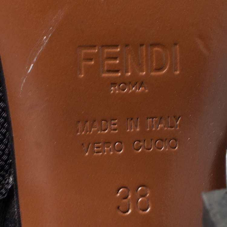 Pre Owned Fendi Brown/Black Zucca Mesh and Leather Colibri Slingback Pumps Size 38