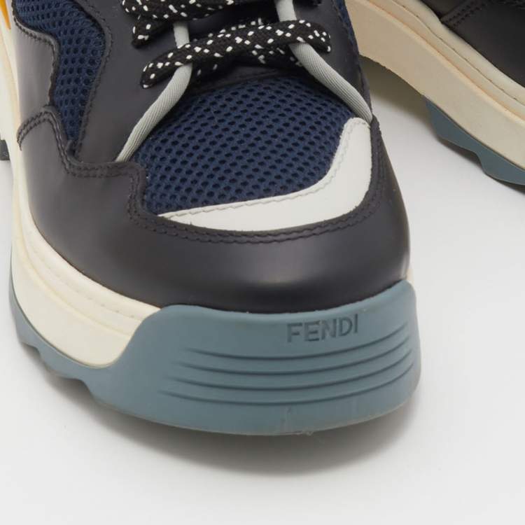 Pre Owned Fendi Multicolor Leather and Mesh T-Rex Sneakers Size 37