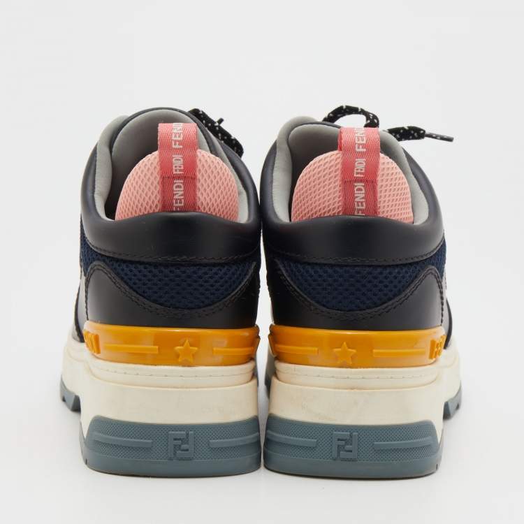 Pre Owned Fendi Multicolor Leather and Mesh T-Rex Sneakers Size 37